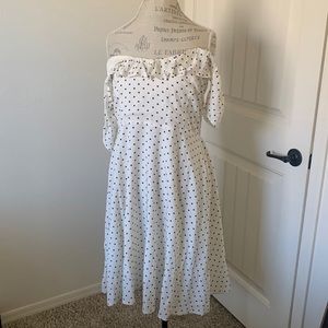 White off the shoulder polka dot dress